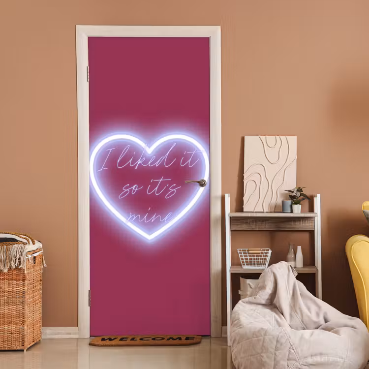 I liked it so it's mine - Neon hart - Roze deurposter klein -sfeer1