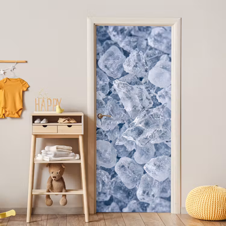 Ijsblokjes - Water - Blauw deurposter klein -sfeer4