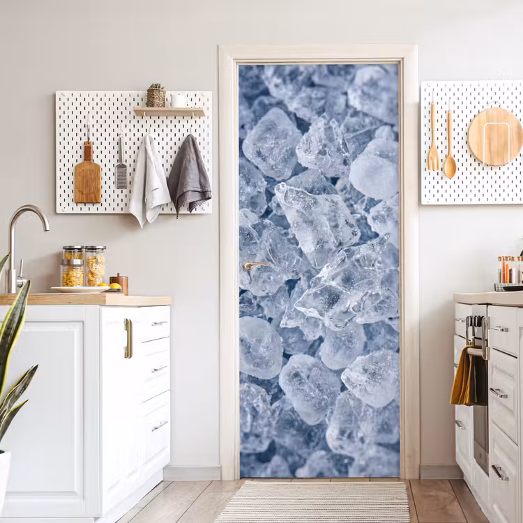 Ijsblokjes - Water - Blauw deurposter klein -sfeer5
