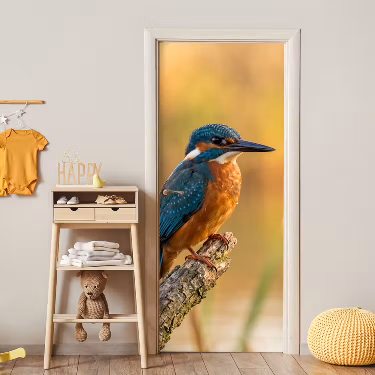 IJsvogel - Tak - Water - Kleurrijk - Levendig deurposter klein -sfeer4