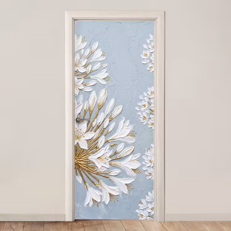 Illustratie - Bloemen - Blauw deurposter klein -3d_beige