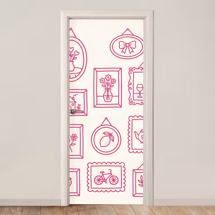 Illustratie - Collectie - Kunst - Minimalistisch - Roze deurposter klein -3d_beige