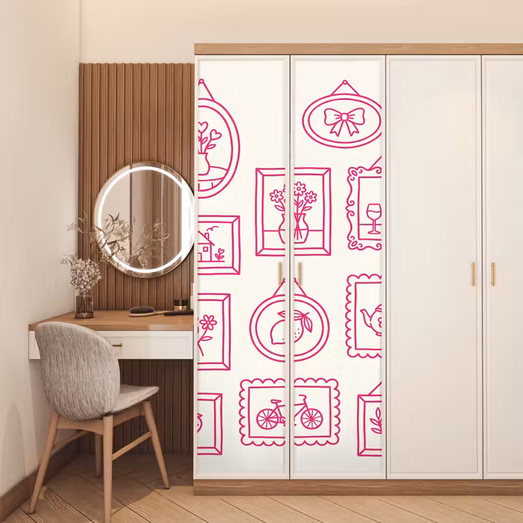 Illustratie - Collectie - Kunst - Minimalistisch - Roze deurposter klein -sfeer3