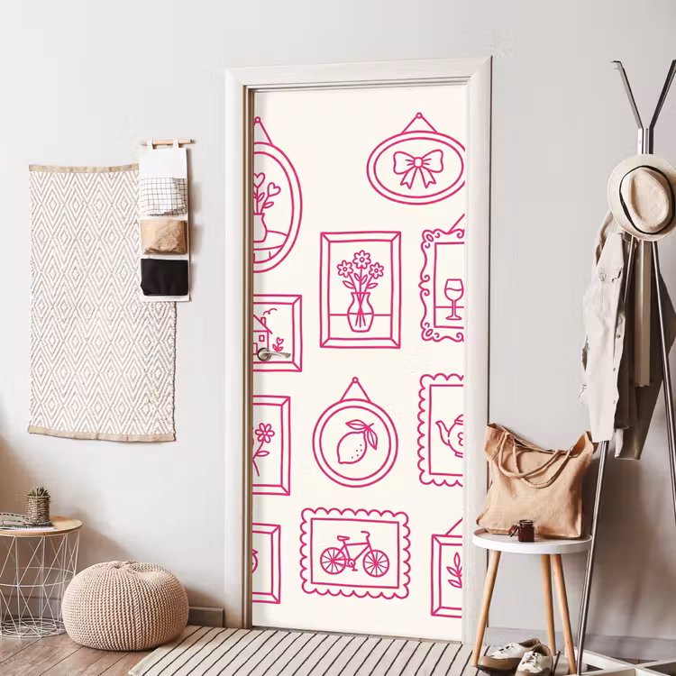 Illustratie - Collectie - Kunst - Minimalistisch - Roze deurposter klein -sfeer6