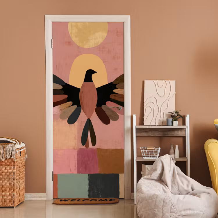 Illustratie - Vogel - Vlakken - Kleurrijk deurposter klein -sfeer1