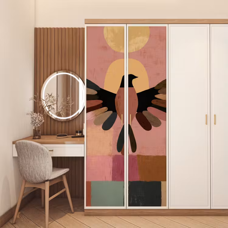 Illustratie - Vogel - Vlakken - Kleurrijk deurposter klein -sfeer3