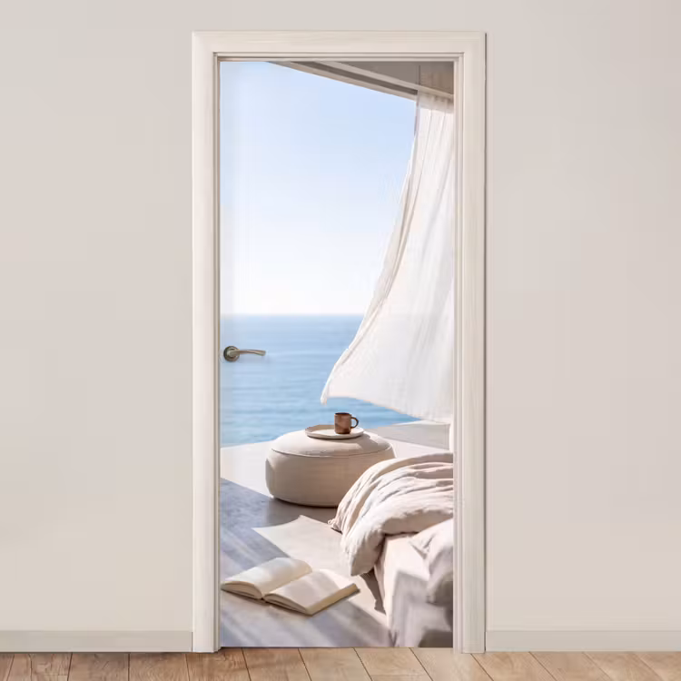 Interieur - Zeezicht - Modern - Rust - Beige deurposter klein -3d_beige