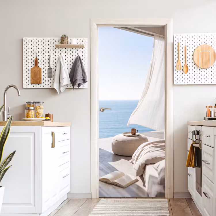 Interieur - Zeezicht - Modern - Rust - Beige deurposter klein -sfeer5