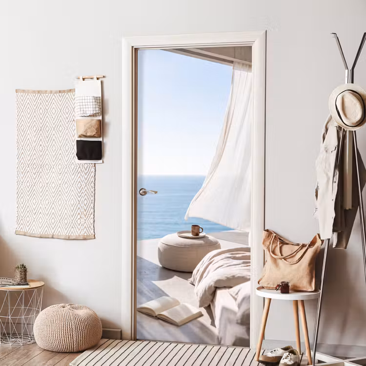 Interieur - Zeezicht - Modern - Rust - Beige deurposter klein -sfeer6