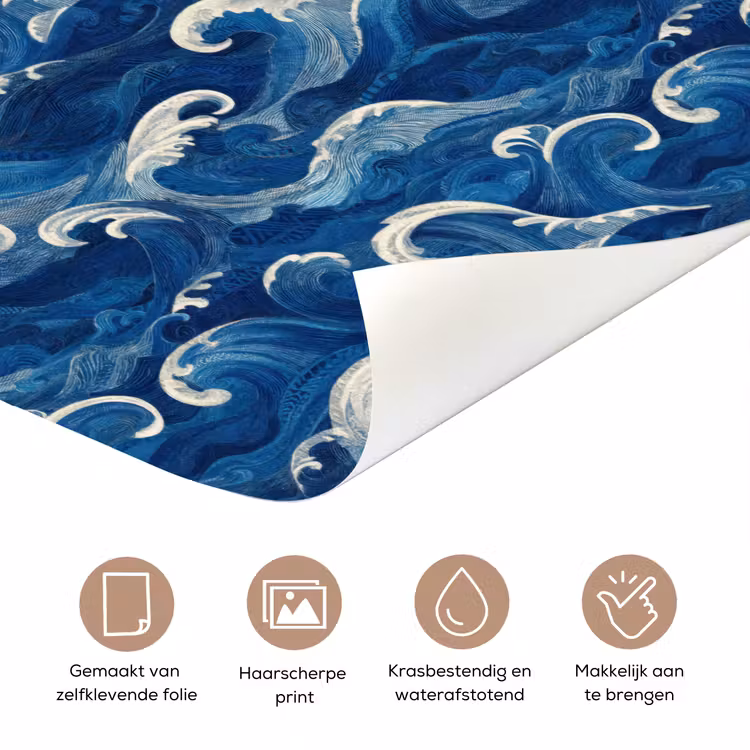 Japans - Oceaan - Golven - Blauw deurposter klein 289 -closeup_NL