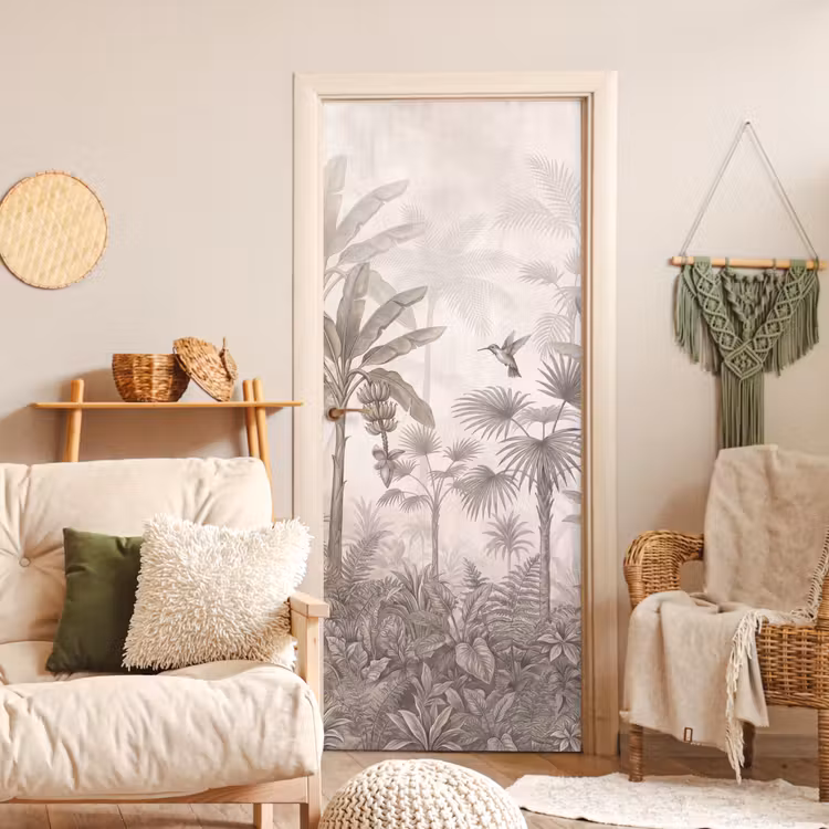 Jungle - Banenboom - Kolibrie - Beige deurposter klein -sfeer2