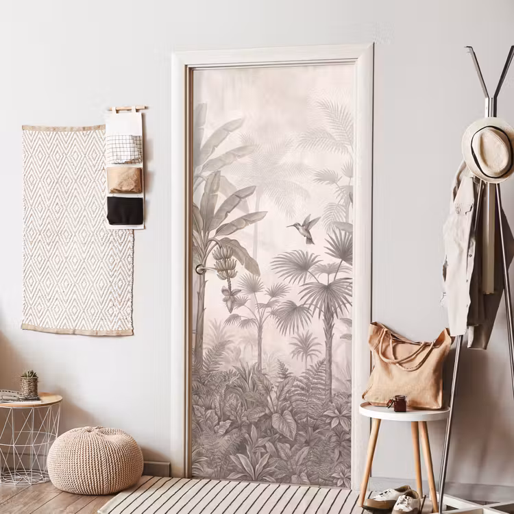 Jungle - Banenboom - Kolibrie - Beige deurposter klein -sfeer6