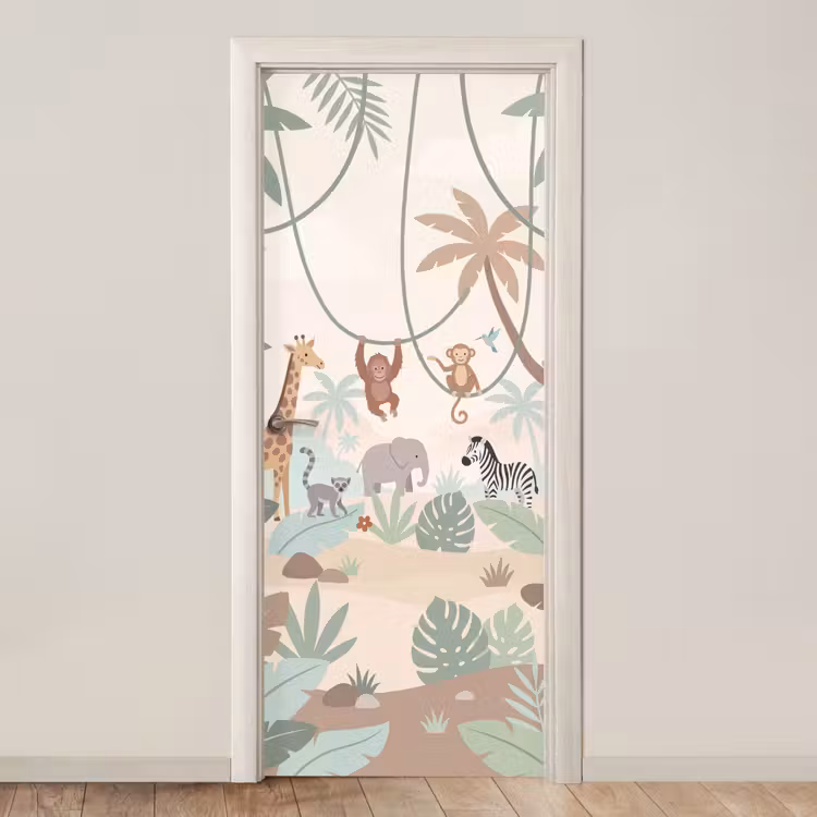 Jungle - Dieren - Groen deurposter klein -3d_beige