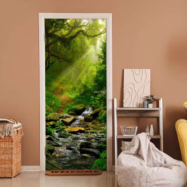Jungle - Groen - Waterval - Natuur deurposter klein -sfeer1