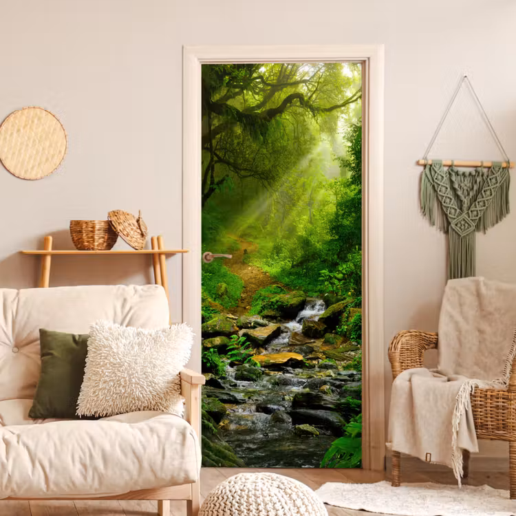 Jungle - Groen - Waterval - Natuur deurposter klein -sfeer2