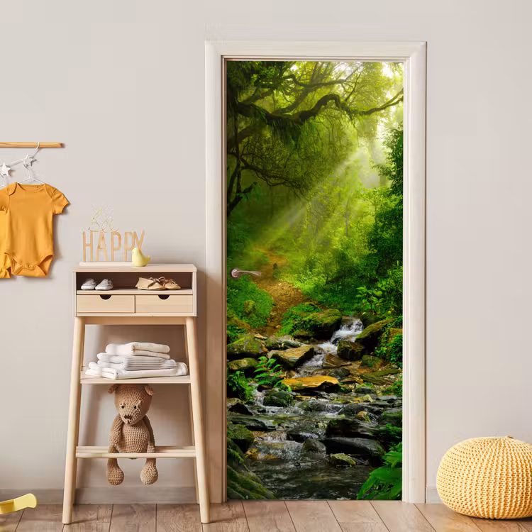 Jungle - Groen - Waterval - Natuur deurposter klein -sfeer4