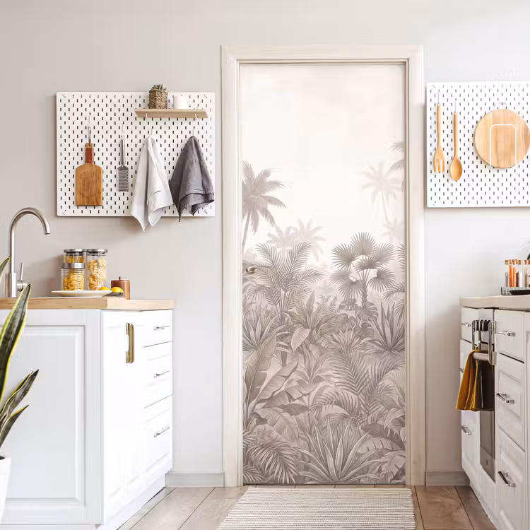 Jungle - Tropisch - Natuur -Vintage - Beige deurposter klein -sfeer5