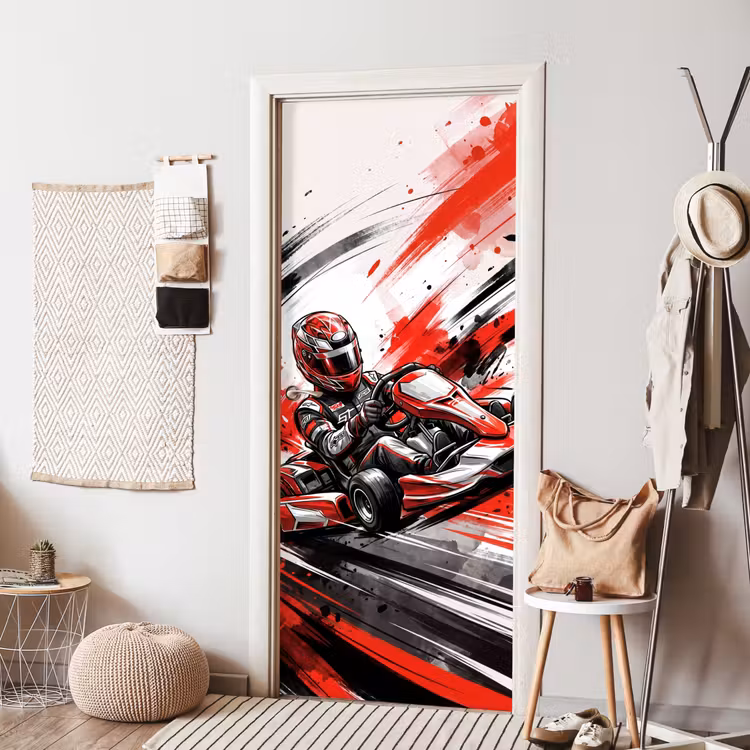 Kart - Coureur - Snelheid - Rood deurposter klein -sfeer6