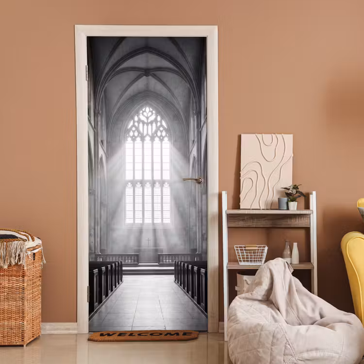 Kerk - Interieur - Lichtstralen - Architectuur - Klassiek deurposter klein -sfeer1