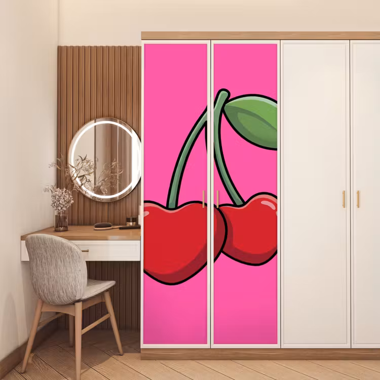 Kers - Roze - Fruit deurposter klein -sfeer3