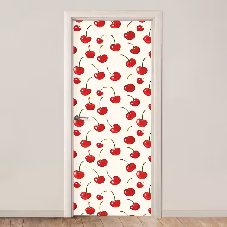 Kersen - Minimalistisch - Rood deurposter klein 289 -3d_beige