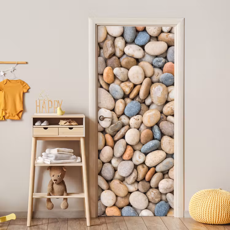 Kiezelstenen - Natuur - Textuur - Beige - Grijs deurposter klein -sfeer4