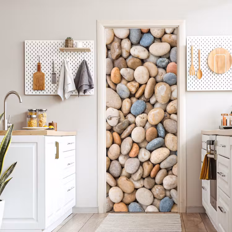 Kiezelstenen - Natuur - Textuur - Beige - Grijs deurposter klein -sfeer5