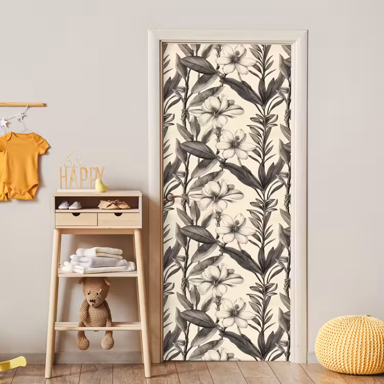 Klassiek - Botanisch - Zwart - Beige deurposter klein 289 -sfeer4