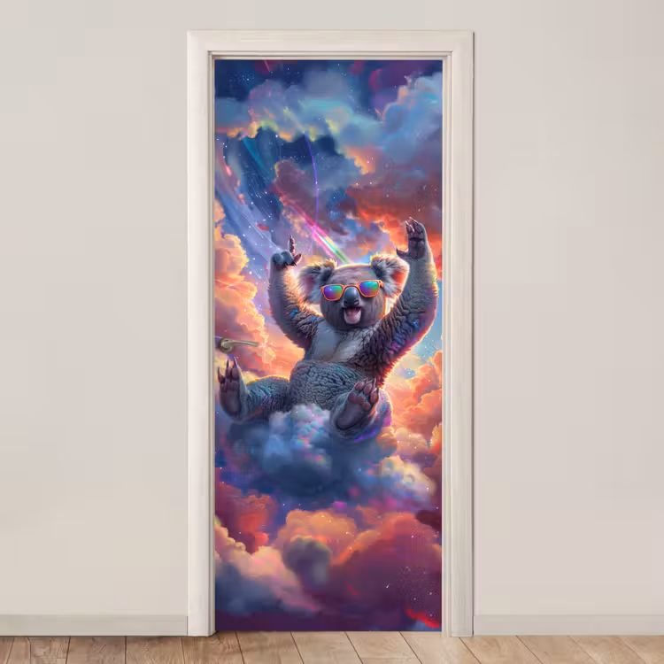 Koala - Dier - Zonnebril - Wolken deurposter klein -3d_beige