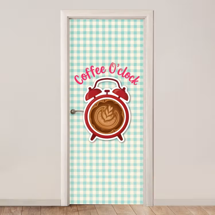 Koffie - Klok - Groen deurposter klein -3d_beige
