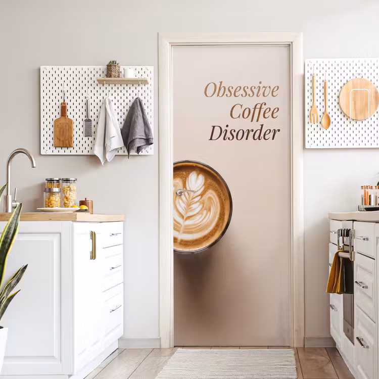 Koffie - Obessive Coffee Disorder - Beige deurposter klein -sfeer5