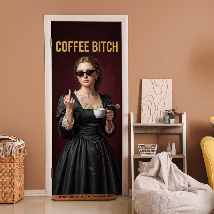 Koffie - Vrouw - Middelvinger deurposter klein -sfeer1