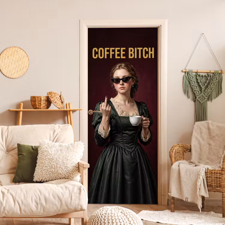 Koffie - Vrouw - Middelvinger deurposter klein -sfeer2