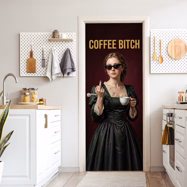 Koffie - Vrouw - Middelvinger deurposter klein -sfeer5