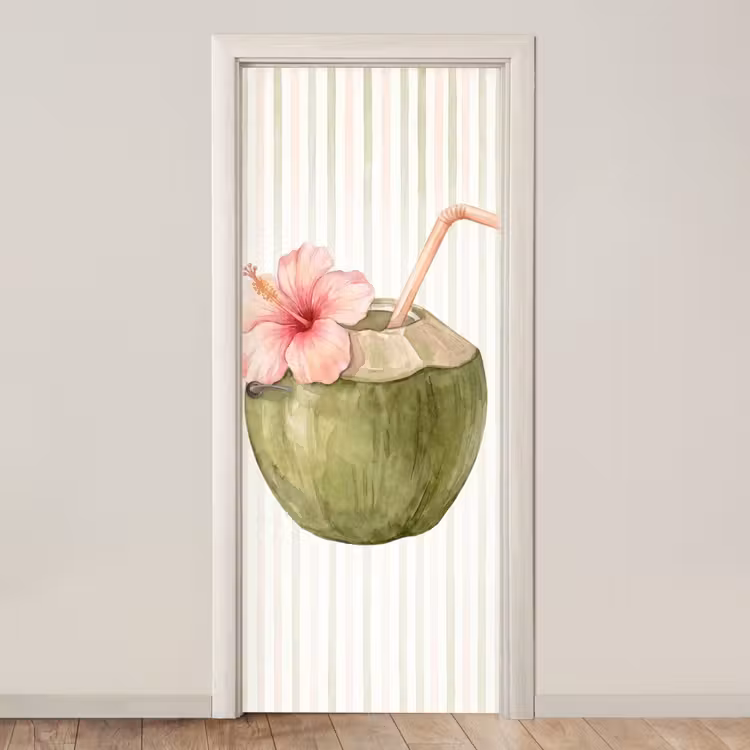 Kokosnoot - Drank - Tropisch - Illustratie - Zomer deurposter klein -3d_beige