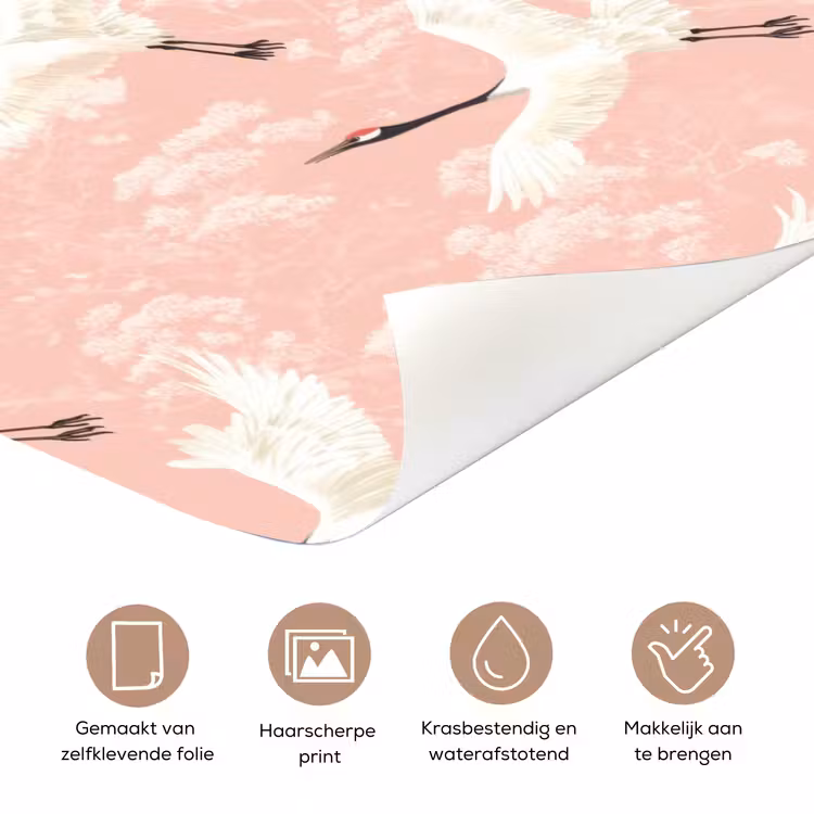 Kraanvogels - Bloesem - Roze deurposter klein 289 -closeup_NL