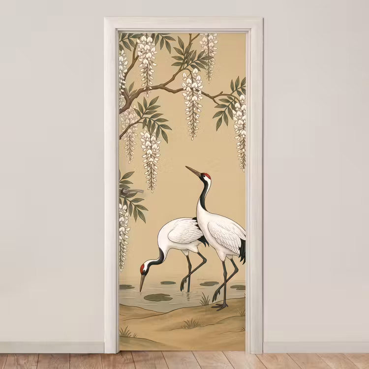 Kraanvogels - Water - Beige deurposter klein -3d_beige