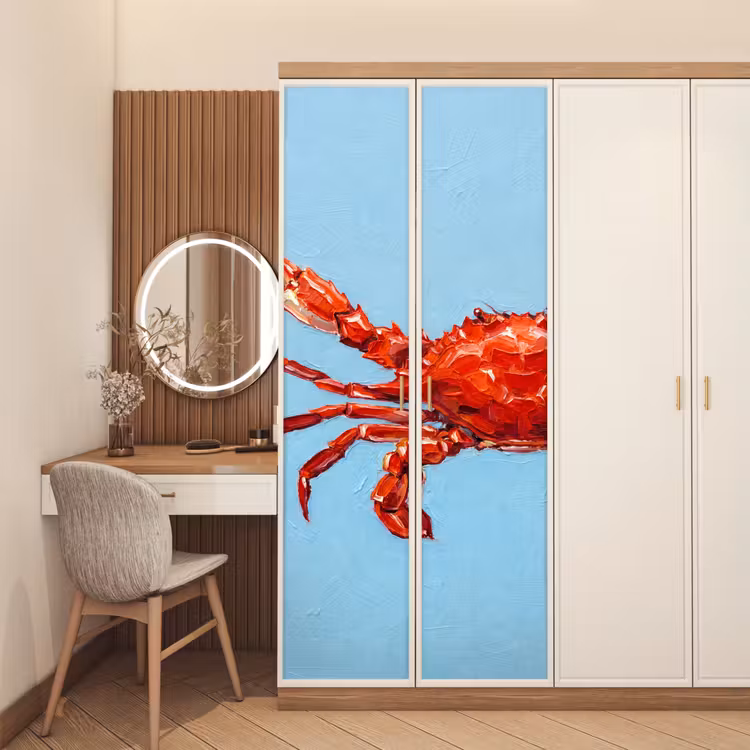 Krab - Zee - Dieren - Abstract - Rood deurposter klein -sfeer3