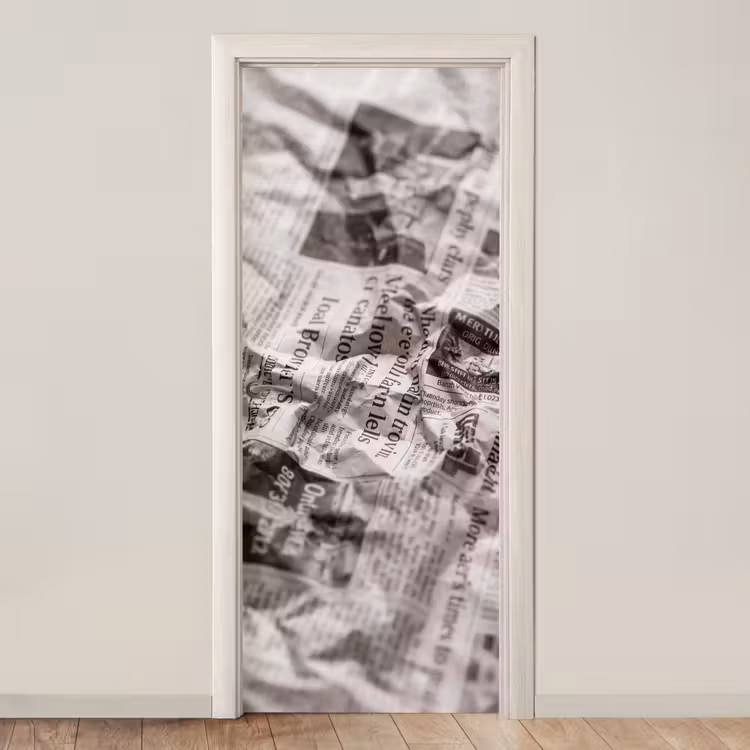 Krant - Gekreukeld - Textuur - Vintage - Zwart-wit deurposter klein -3d_beige