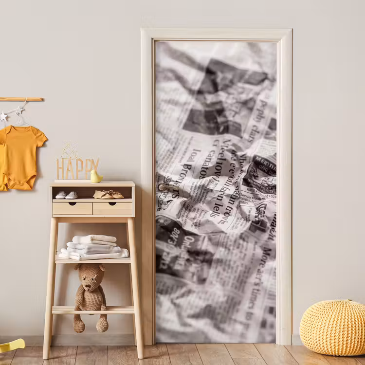 Krant - Gekreukeld - Textuur - Vintage - Zwart-wit deurposter klein -sfeer4