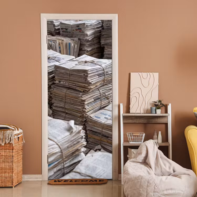 Kranten - Stapels - Touw - Informatie - Vintage deurposter klein -sfeer1