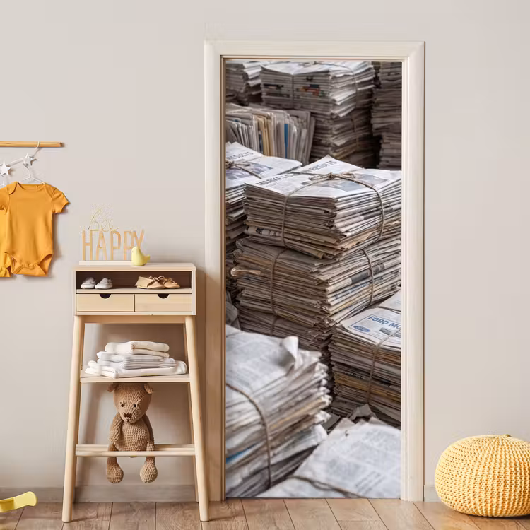 Kranten - Stapels - Touw - Informatie - Vintage deurposter klein -sfeer4