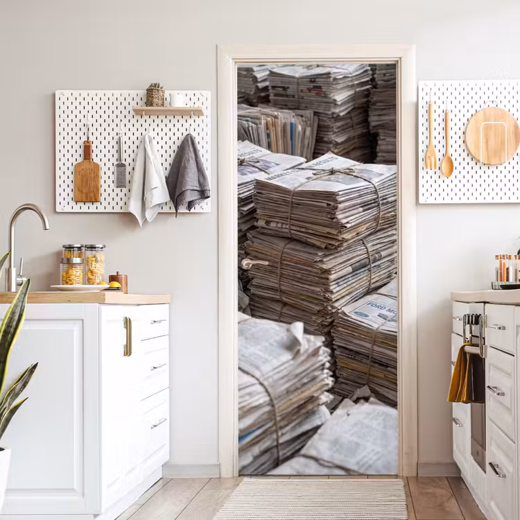 Kranten - Stapels - Touw - Informatie - Vintage deurposter klein -sfeer5