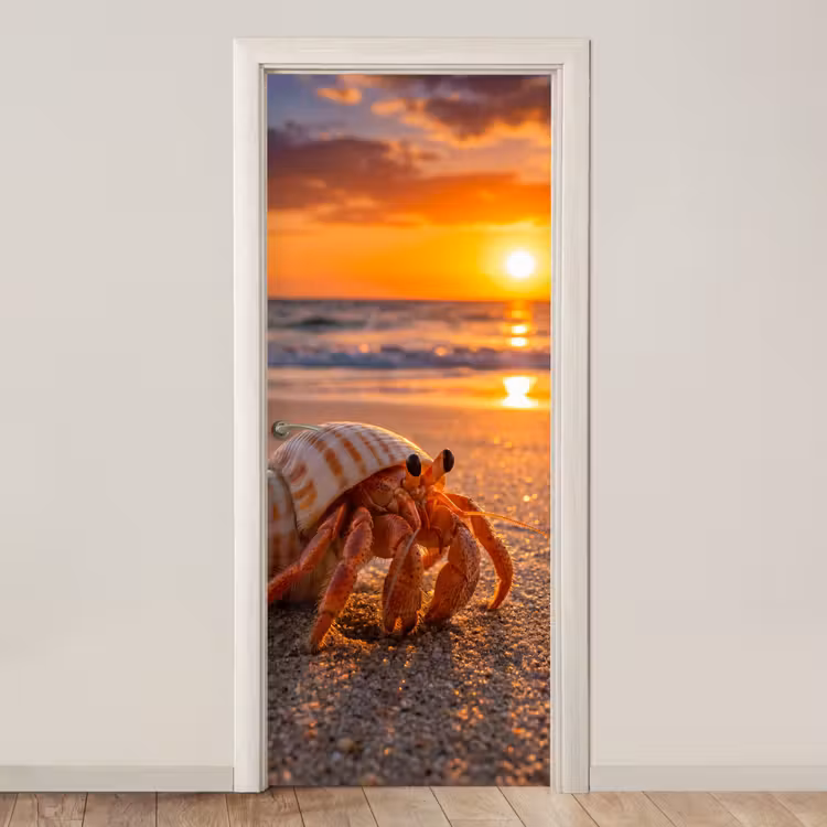 Kreeft - Strand - Natuur - Zonsondergang - Oranje deurposter klein -3d_beige