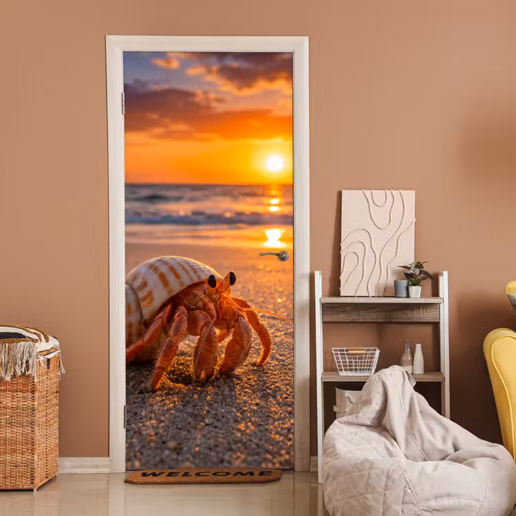 Kreeft - Strand - Natuur - Zonsondergang - Oranje deurposter klein -sfeer1