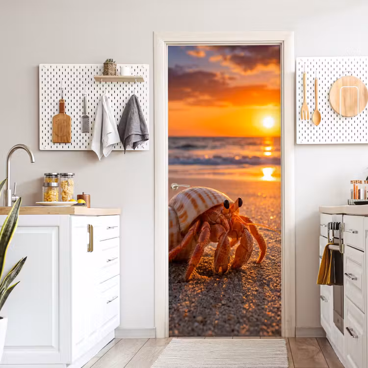 Kreeft - Strand - Natuur - Zonsondergang - Oranje deurposter klein -sfeer5
