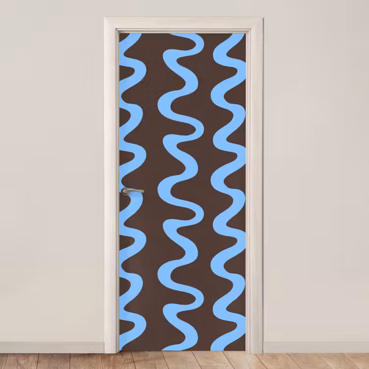 Kronkelende lijnen - Blauw - Bruin - Minimalistisch deurposter klein 289 -3d_beige