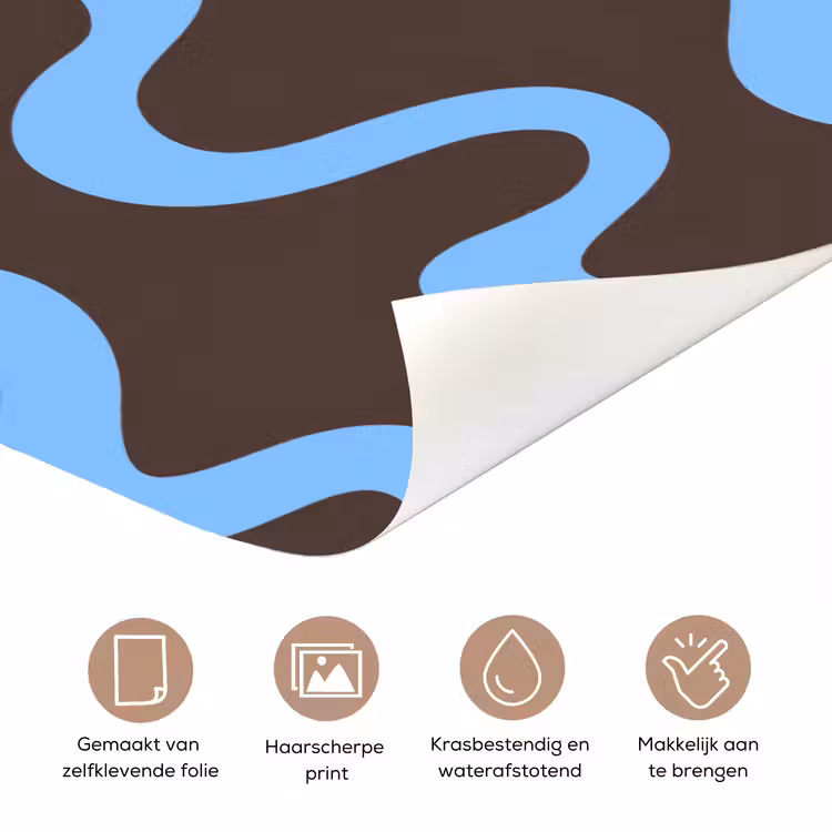 Kronkelende lijnen - Blauw - Bruin - Minimalistisch deurposter klein 289 -closeup_NL