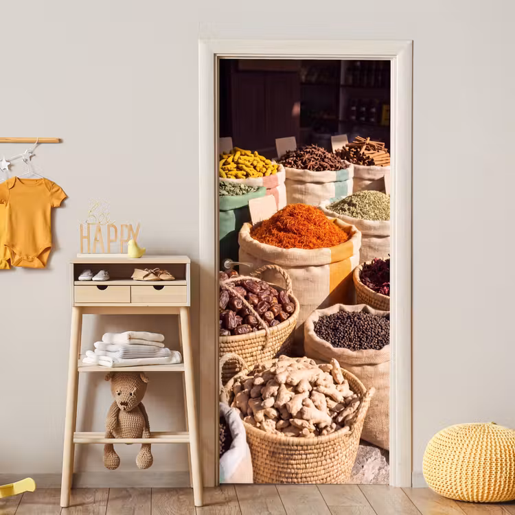 Deursticker - Kruiden - Markt - Kleurrijk - Kruiden - Markt - Kleurrijk deurposter klein