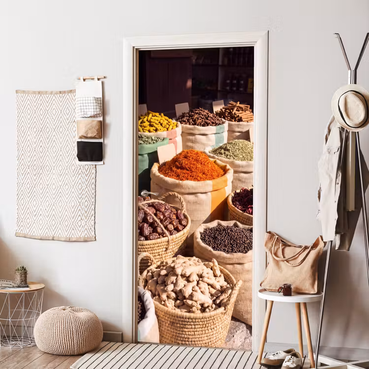 Deursticker - Kruiden - Markt - Kleurrijk - Kruiden - Markt - Kleurrijk deurposter klein